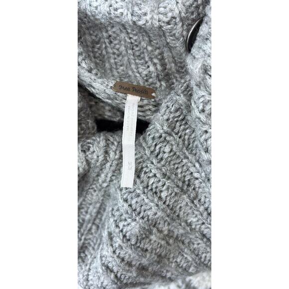 Free People Fairisle Split Neck Wool Blend Sweater Gray Ivory Size M - Picture 5 of 6